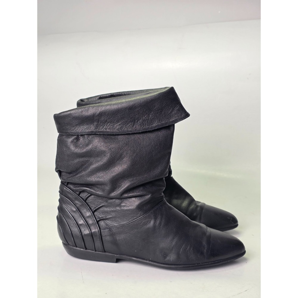 Vintage Maine Woods Koalas Women's Boots Size 8.5 Black Leather Pull On Shoes